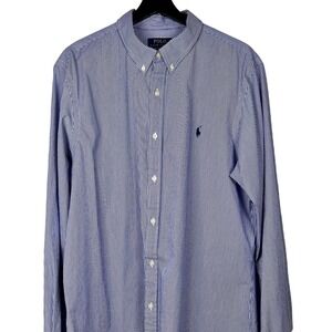 Polo Ralph Lauren‎ Button Shirt Size XL 17 1/2 Blue Striped Slim Fit